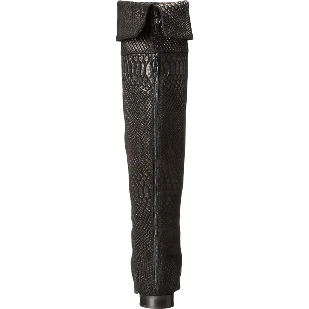 Seychelles Anthropologie Black Victory Croc Over The Knee Boots Leather Size 7